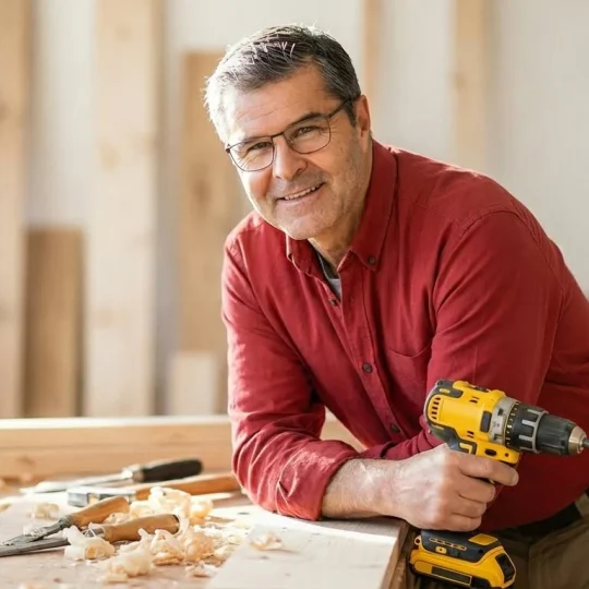 stefan baltensperger mit schreinerwerkzeug in der Hand